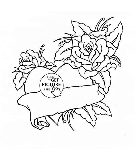 heart  roses  valentines day coloring page  kids flower
