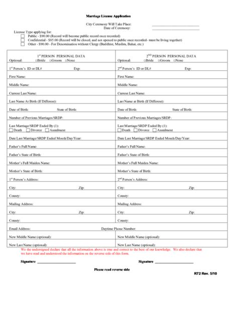 R72 Marriage License Application County Of Los Angeles Printable