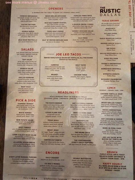 menu   rustic restaurant dallas texas  zmenu