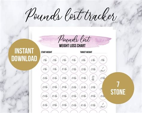 printable pounds lost weight loss tracker  stone double etsy