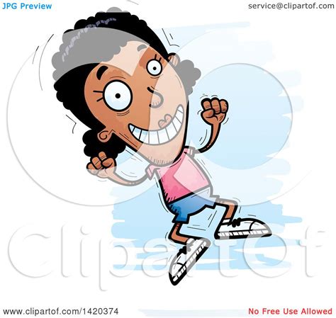 Clipart Of A Cartoon Doodled Black Woman Jumping For Joy