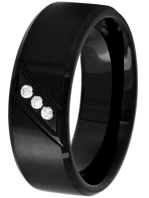 Men S Black Stainless Steel Diamond Accent Wedding Band