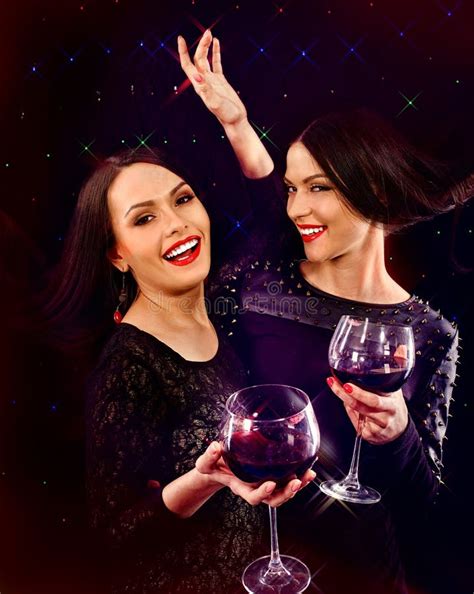 Two Lesbian Women With Red Wine Stock Image Image Of Brunette