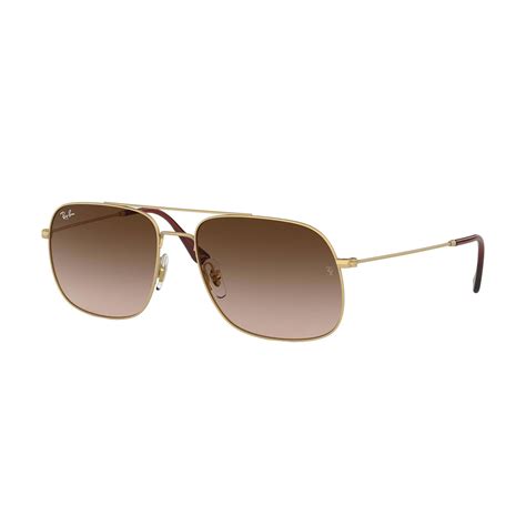 mens square aviator sunglasses gold brown gradient ray ban touch  modern