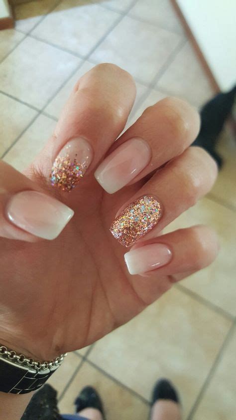 Fade In Nails With Rose Gold Glitter Wedding Nails Glitter Gold