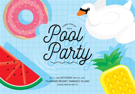 pool party invitation card template custom designed illustrations