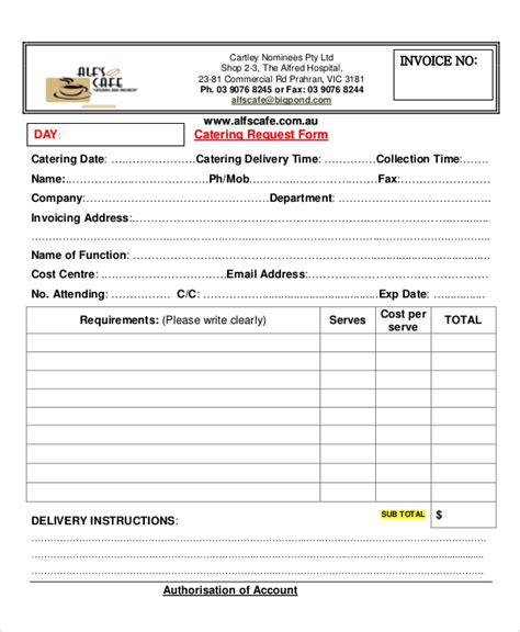 invoice template catering services excel templates