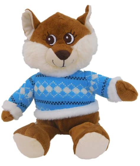 dee plush foxy fox stuffed animal  blue sweater  holiday pal