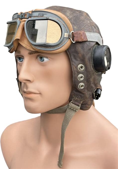 imcs militaria british ww raf leather flight cap goggles