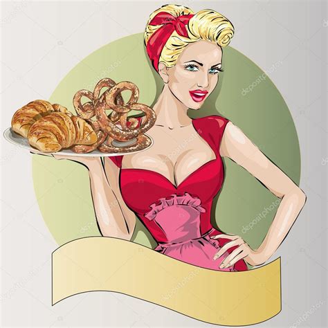 pop art femme avec plateau de nourriture pin up mode