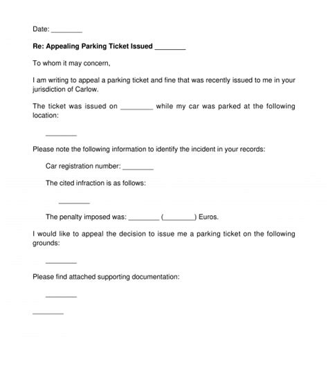 parking ticket appeal letter sample template