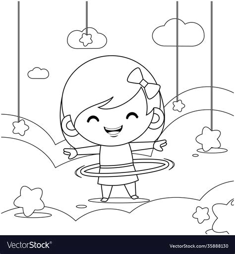 girl playing hula hoop coloring book royalty  vector