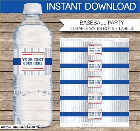 water bottle label template  baseball party water bottle labels