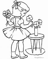 Coloring Flowers Vase Putting Girl Flower Pages Visit Kindergarten Sheets sketch template