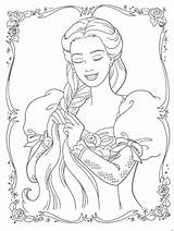 Coloring Barbie Rapunzel Pages Hair Printable Tangled Letscolorit Braiding Her Disney Princess sketch template