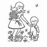 Sister Brother Coloring Pages Spring Colouring Color Printable Season Playing Toddler Top Flower Getdrawings Getcolorings Kids During sketch template