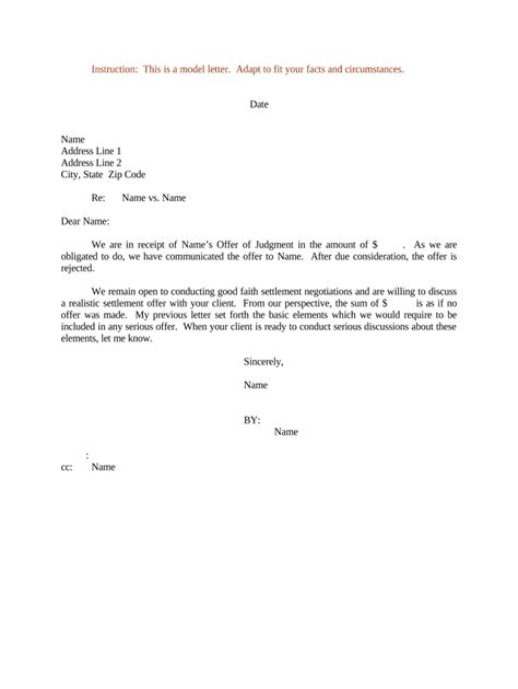 letter rejection settlement offer sample form fill   sign