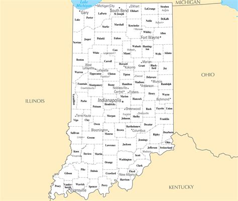 large administrative map  indiana state  major cities indiana