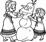 Elsa Anna Coloring Young Snow Man Pages Frozen Wecoloringpage sketch template