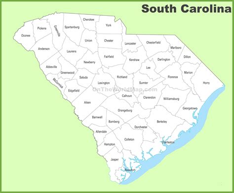 south carolina county map  roads