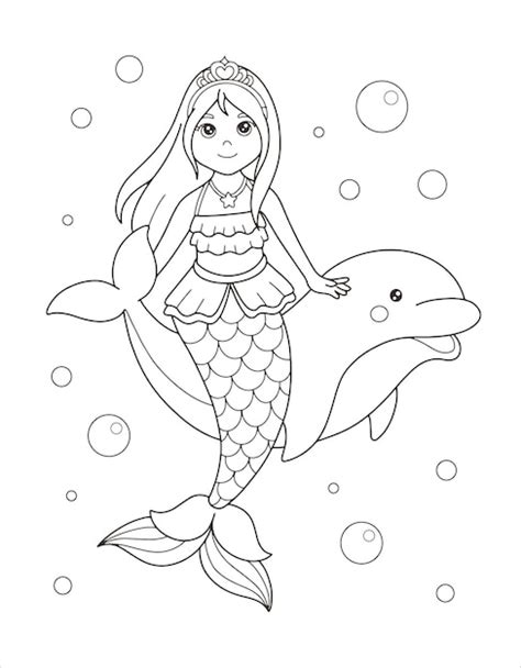 premium vector cute mermaid  dolphin coloring page