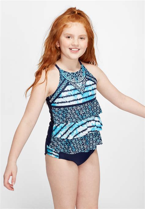 Nwt Justice Girl S Medallion Pink Tiered Tankini Swimsuit 6 8 10 12 16