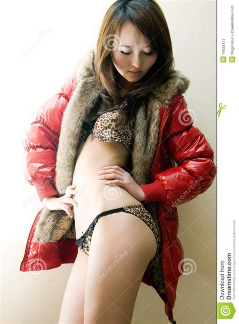 sex girl in red dust coat stock image image of oriental 14829177