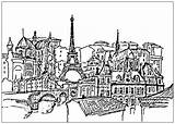 Paris Coloring Eiffel Pages Tower Adults France Buildings Drawing Adult Justcolor Color Complex Very City Map Theme Print Drawings Sites sketch template