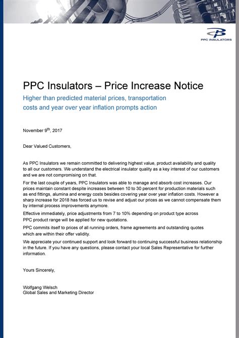 letter informing customers  price increase    letter