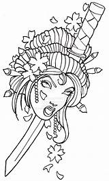 Tattoo Japanese Geisha Designs Drawing Tattoos Stencil Mask Oni Traditional Flash Face Stencils Drawings Skull Flower Men Branch Head Flowers sketch template