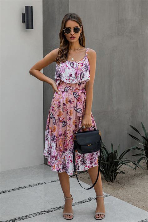 Spaghetti Strap Sundress With Floral Printed And Wrap