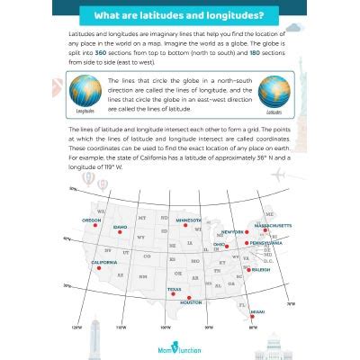 longitude  latitude worksheets  kids  printable