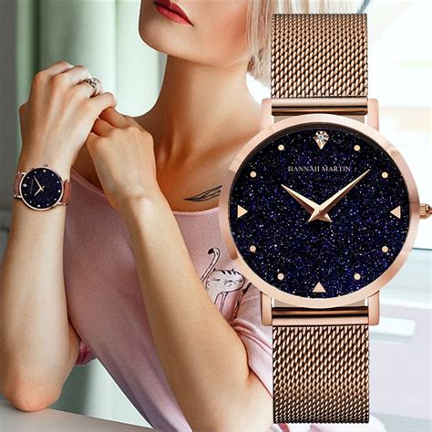 women watches japan quartz movement luxury brand fashion starry sky rose gold stainless steel