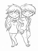 Coloring Anime Pages Cute Couple Kids sketch template