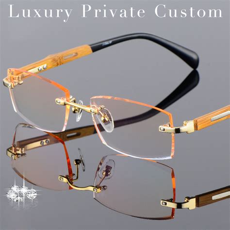 titanium bamboo frame eyeglasses rimless men gold wood glasses frame