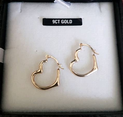 warren james pair boxed real ct yellow gold heart creole earring
