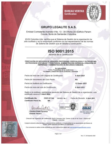 Recibimos La CertificaciÓn Iso 9001 2015 Legalite Sas