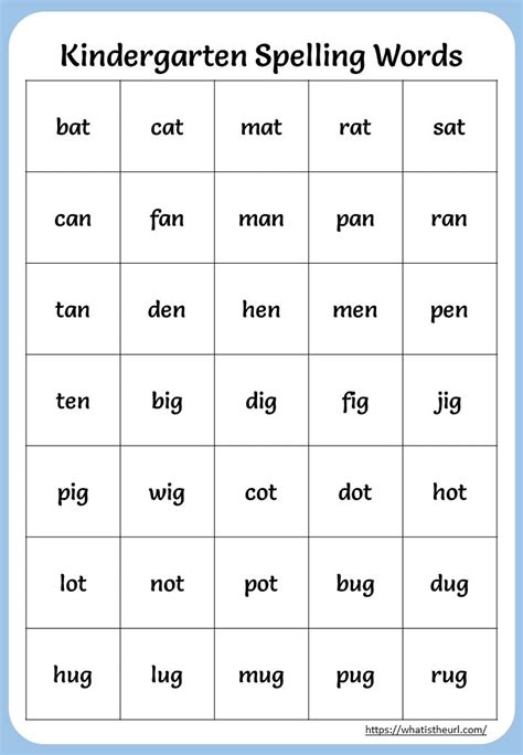 kindergarten spelling words kindergarten word families spelling words
