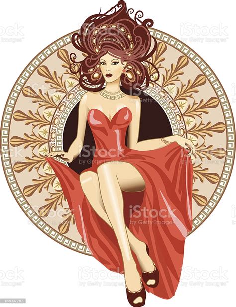 Woman A Art Nouveau Style Sitting In Ornamental Circle Stock