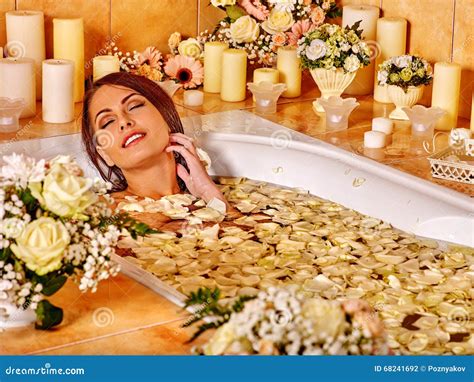 woman  luxury spa stock photo image  bathtub nature