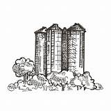 Grain Elevator Vector Graphics Sketch Landscape Country Illustrations Granary Stock sketch template