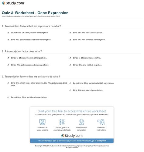 quiz worksheet gene expression study db excelcom