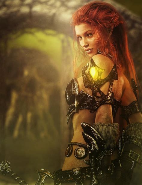 redhead warrior girl fantasy 3d art by shibashake on