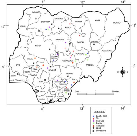 map  nigeria showing  locations  active mining sites    scientific