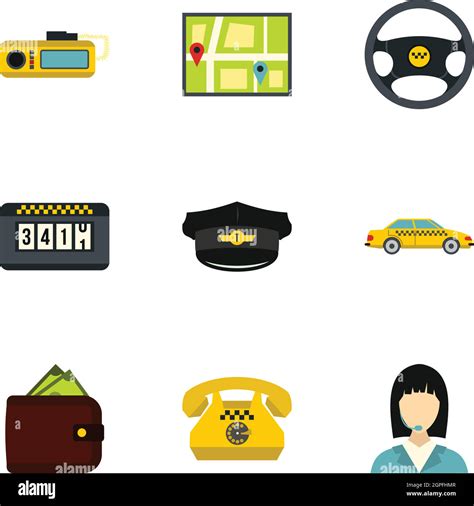 taxi custom icons set flat style stock vector image art alamy