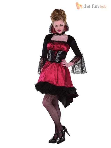 ladies vampire costume long womens vampiress halloween fancy dress