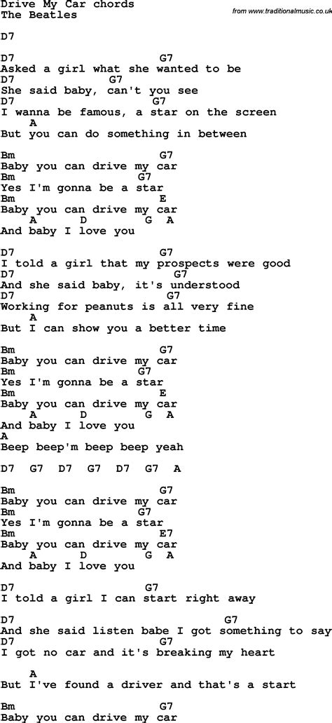 song lyrics  guitar chords  drive  car  beatles