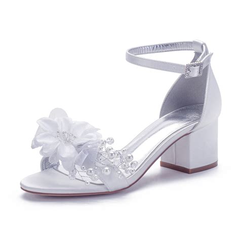Elegant White Ivory Bridal Shoes Satin Wedding Sandals Lower Block