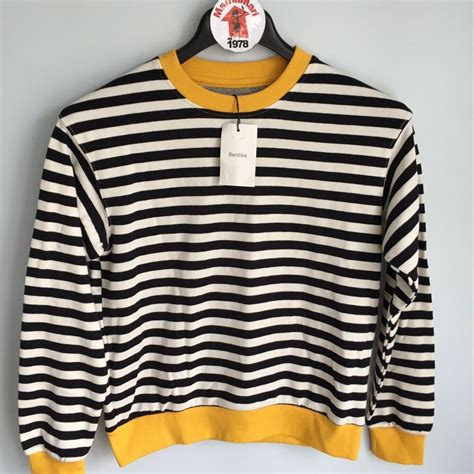 bershka striped crew neck sweatshirt size  black white yellow trim sweater bershka