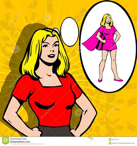 Woman Thinking Herself As A Female Superhero Stock Illustration